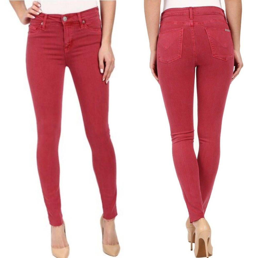 Hudson • Nico Midrise Skinny Ankle Raw Hem, Red